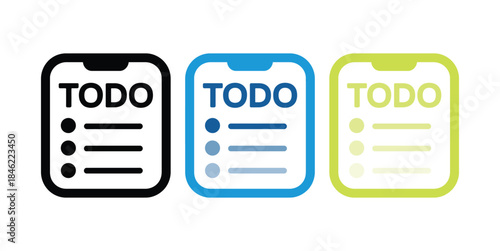 Productivity application icon set demonstrating mobile todo list planning tools across multiple color themes for modern digital task management.