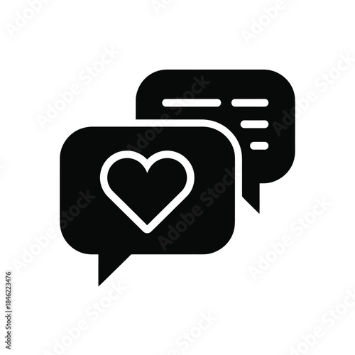 Black silhouette of two speech bubbles representing online communication messaging application conversation or romantic dialogue