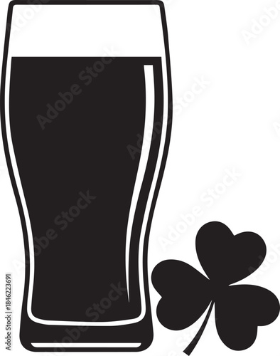 Black silhouette of a pint of beer next to a shamrock