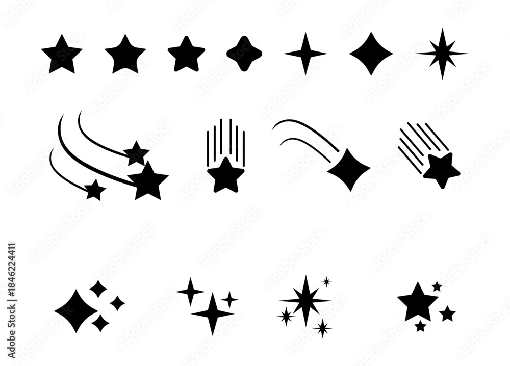 Fototapeta premium star icon set collection, different star shape, sparkle star icon set , falling star, black star icon set