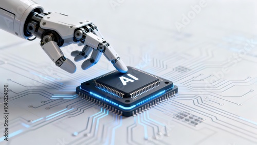Robot hand touching AI chip