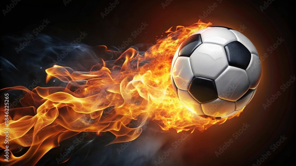 Naklejka premium Fiery Soccer Ball in Motion A Dramatic Image of a Burning Ball of Passion and Energy