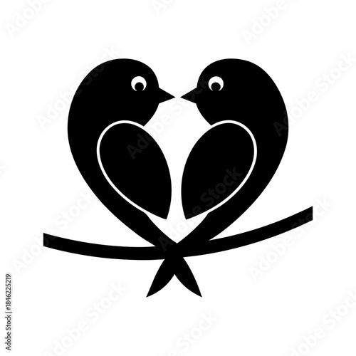 Lovebirds Sitting on Heart Branch – Romantic Icon Design.