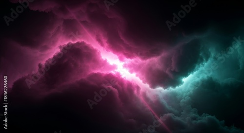 Dramatic Neon Clouds: Pink and Teal Cosmic Storm Background