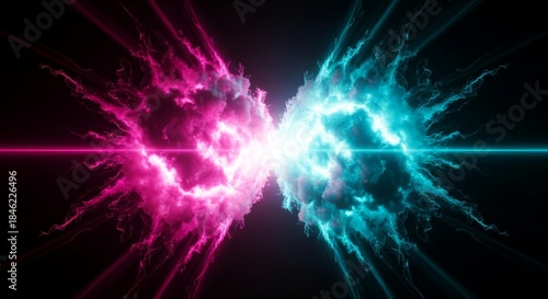 Clash of Pink and Cyan Plasma Energy on Black Background