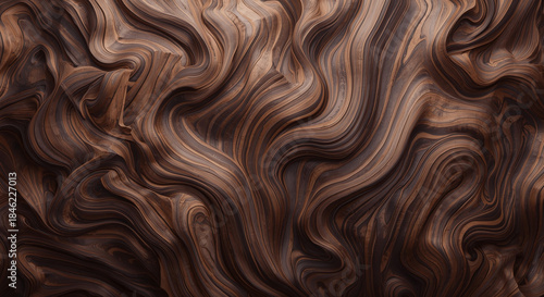  Abstract flowing wood grain texture background in rich brown tones, organic wavy lines and layered curves for luxury design and modern interior decoration