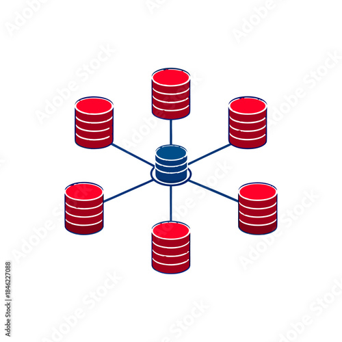 Distributed database network architecture with central server and connected data nodes.