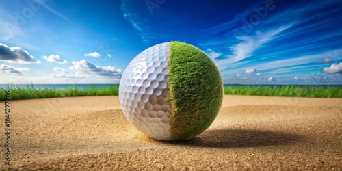 Half Golf Ball, Half Nature A Conceptual Image of Environmental Harmony on a Sunny Day