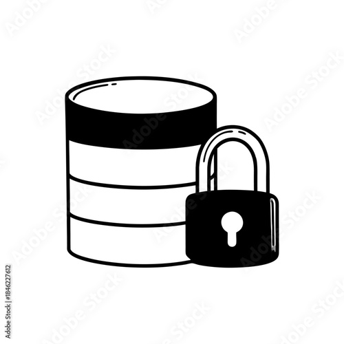 Secure database protection concept with padlock symbol for data privacy and cybersecurity.