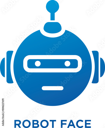 Modern Gradient Blue Robot Face Icon for Artificial Intelligence and Tech