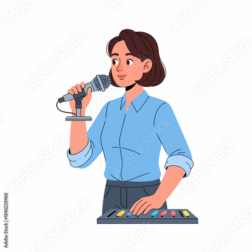 Female DJ Mixing Music with Controller.