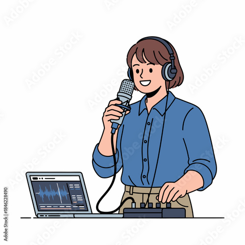 Female Radio Host Recording Podcast.