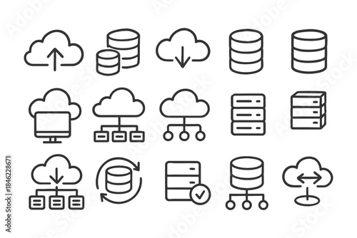 Cloud computing and data storage icons set.