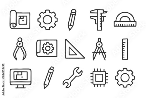 Engineering tools and geometric instruments icons collection.