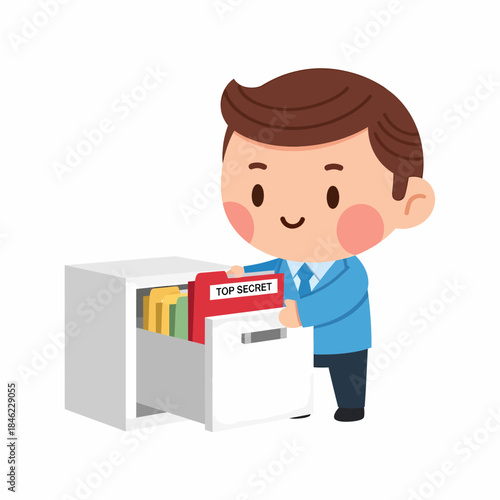 Man Retrieving Top Secret File from Cabinet.