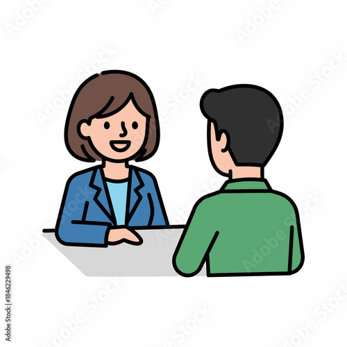 Woman and Man Discussing at Desk.