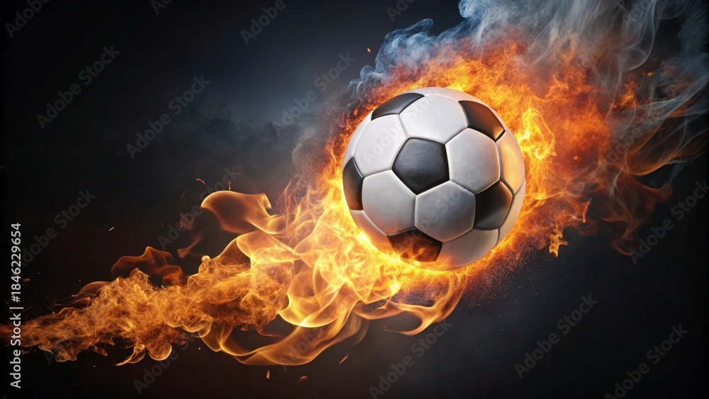 Fototapeta premium Fiery Soccer Ball in Motion A Dynamic Image of Intense Competition and Passion