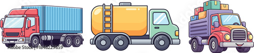 flat vector illustration of cargo and delivery trucks