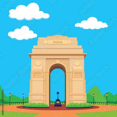 India Gate Landmark Vector Illustration