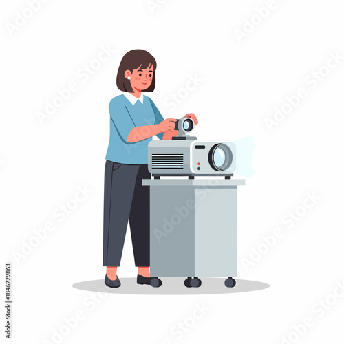 Woman Operating Film Projector Machine.