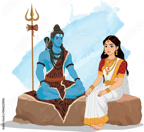 Lord Shiva and Goddess Parvati Vector Illustration