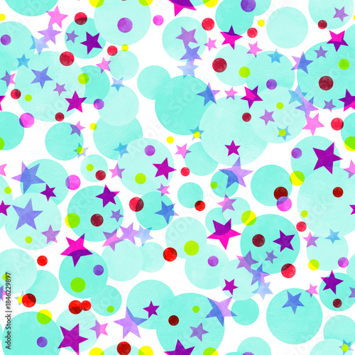 Confetti and stars seamless pattern in pastel colors