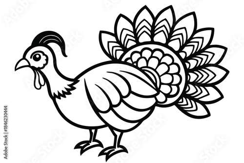 decorative tribal turkey line art silhouette vector illustration