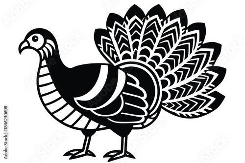 decorative tribal turkey line art silhouette vector illustration