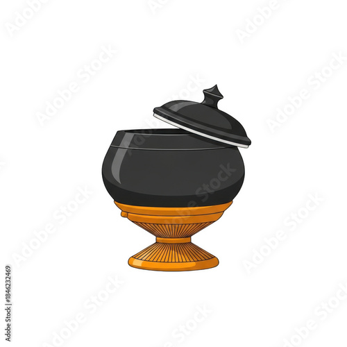 Slika na platnu Traditional black and gold buddhist monk alms bowl with lid
