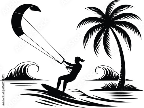 Kitesurfer at tropical beach