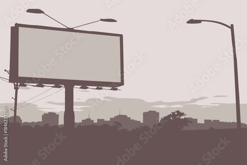Blank billboard on the edge of town, ready for your message, perfect for advertising, marketing, or promotions in a bustling urban setting