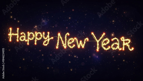 Happy New Year: A dazzling message of Happy New Year shines brightly against a backdrop of twinkling stars, inviting celebration and new beginnings.