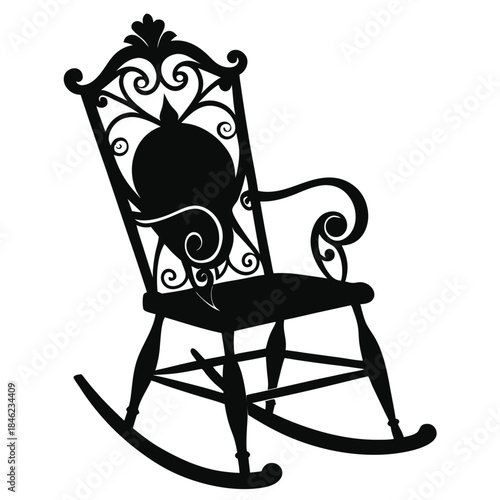 decorative rocking chair line art silhouette vector illustration
