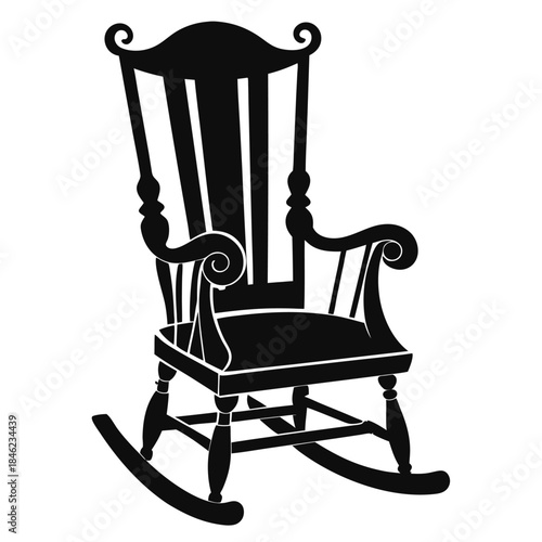 decorative rocking chair line art silhouette vector illustration