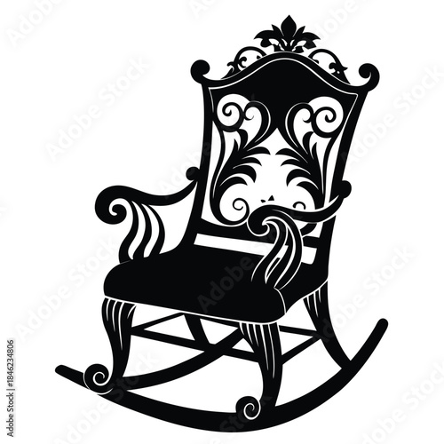 decorative rocking chair line art silhouette vector illustration