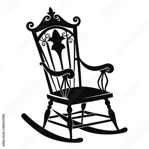 decorative rocking chair line art silhouette vector illustration