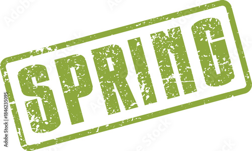 Energetic Green Spring Word Stamp with Distressed Texture Expressing Freshness and Rebirth