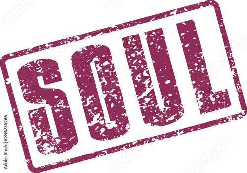 Grunge Style Soul Text Stamp in Deep Burgundy Hue Representing Inner Essence and Spiritual Connection