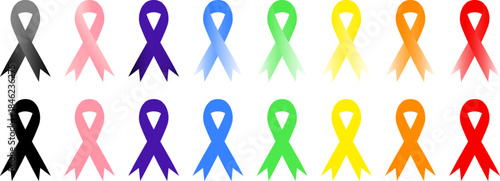 Set of Colored Cancer Ribbons for Awareness Support and Medical Campaigns