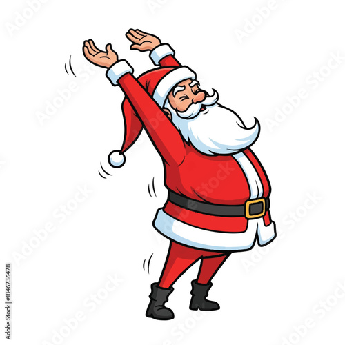Santa Claus dancing. Cartoon Santa. Holiday character. Red suit. White beard. Vector illustration. Christmas icon. Festive symbol. Fun character. Dancing man. Jolly figure. Seasonal graphic.