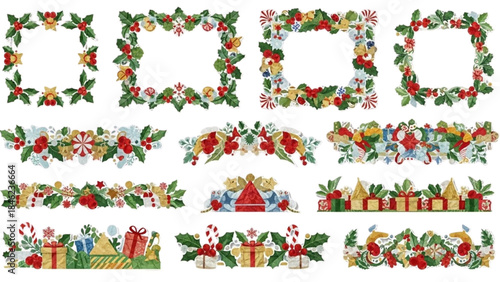 Festive Christmas Decorative Borders and Elements for Holiday Designs