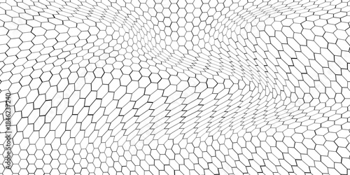 Fishing or soccer net. Repeated hexagon pattern. Black wired mesh texture isolated on white background. Metallic or fabric fence, cage or lattice structure. Vector graphic   eps10