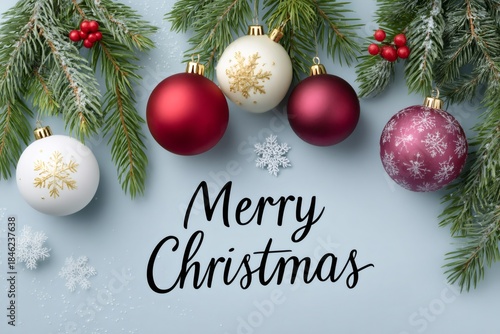 Merry Christmas holiday greeting with festive decorations