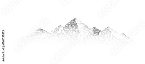 Abstract Stippled Mountain Range Illustration - Grayscale Dotted Peaks Landscape Design