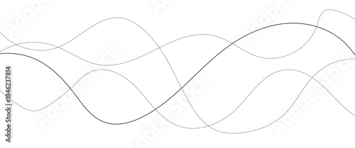 Curved black long lines seamless wave pattern. Thin line wavy abstract vector background. Wavy line horizontal divider wavy pattern. Curve line art striped. Abstract wave elements. Vector illustration