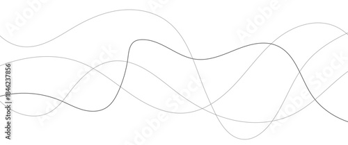 Curved black long lines seamless wave pattern. Thin line wavy abstract vector background.