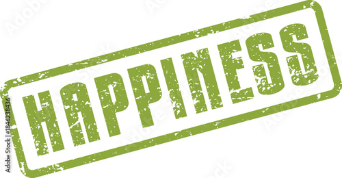 Vibrant Green Distressed Happiness Rubber Stamp Expressing Joyful Feelings and Positive Emotions