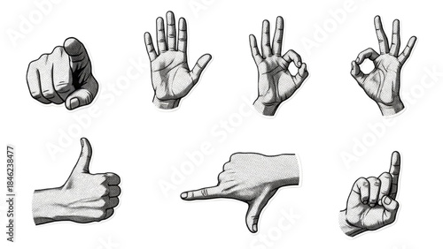 Human Hand Gesture Silhouette Collection Illustrating Nonverbal Communication and Symbolic Meanings