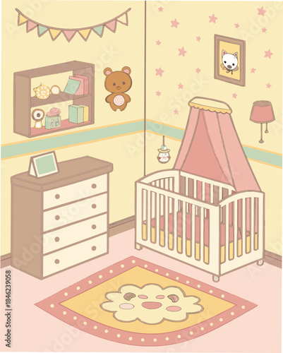 Nursery room with crib and changing table baby room