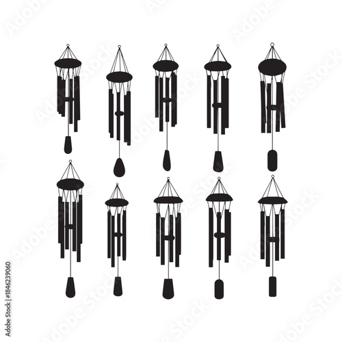 Wind Chimes Silhouettes Collection,Wind Chimes Silhouettes,Vector Wind Chimes Silhouettes,Outdoor Wind Chimes Silhouettes,wind chimes vector
